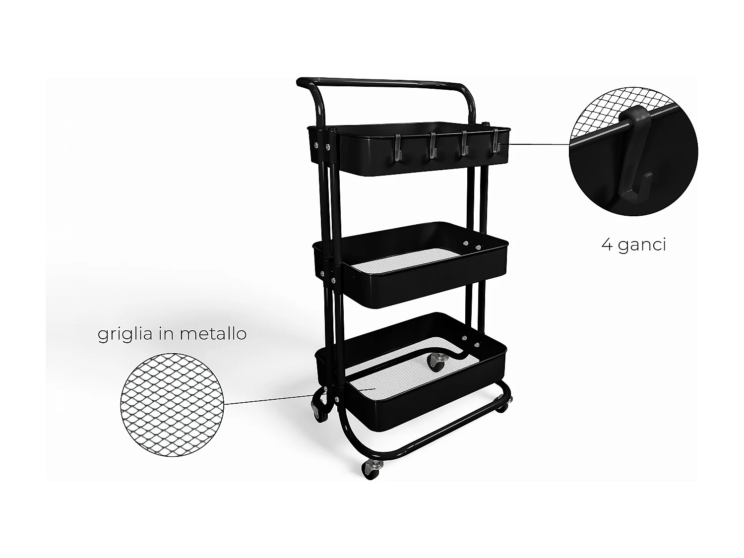 Carrellino cucina portaoggetti carrellino con ruote salvaspazio – Leo