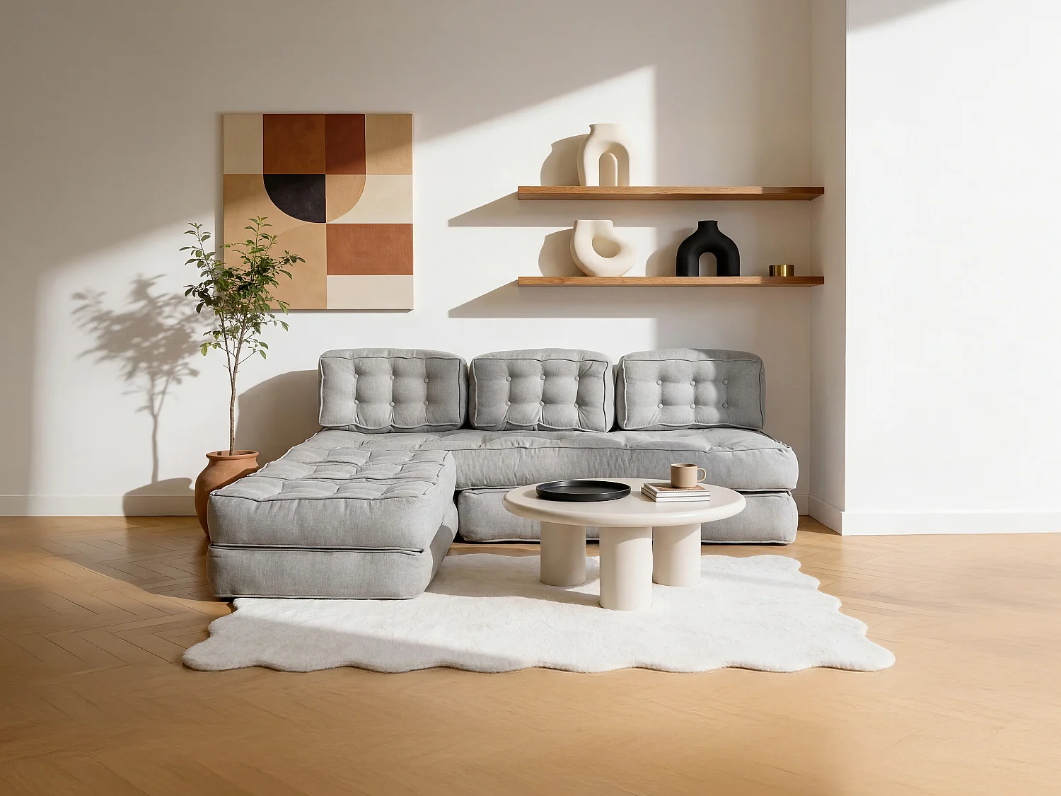 Canapé modulable convertible en tissu gris DILAKO