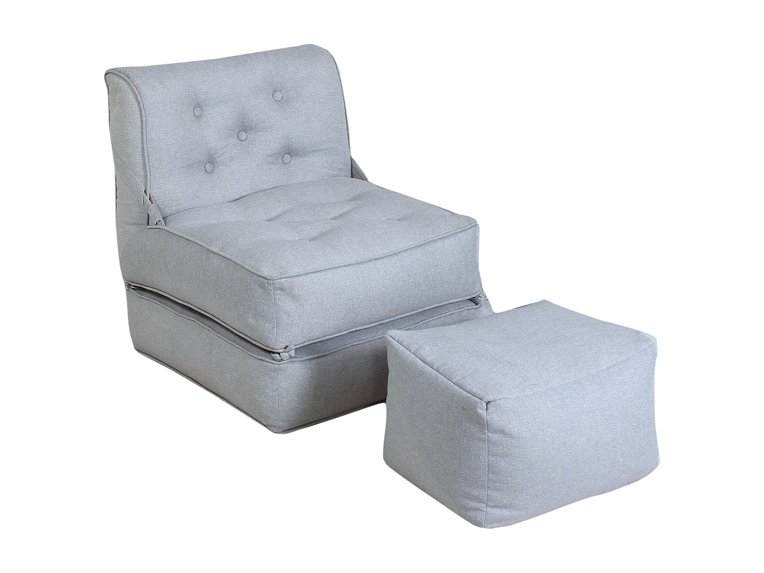 Fauteuil convertible chauffeuse avec repose-pieds en tissu gris clair ZONIRA