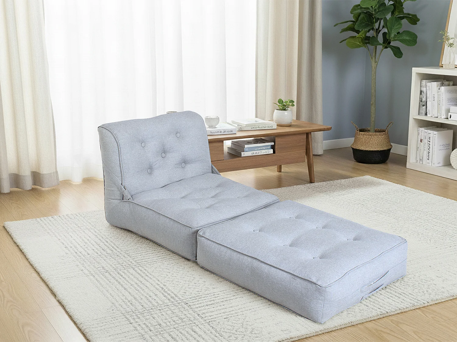 Fauteuil convertible chauffeuse avec repose-pieds en tissu gris clair ZONIRA