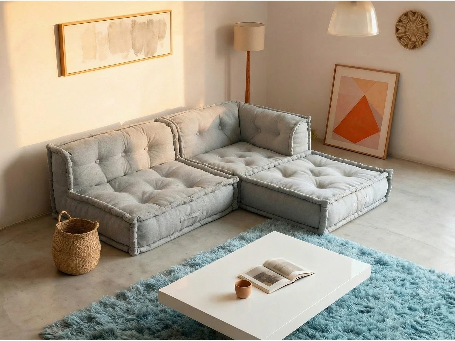 Fauteuil d'angle en tissu gris DIROLA