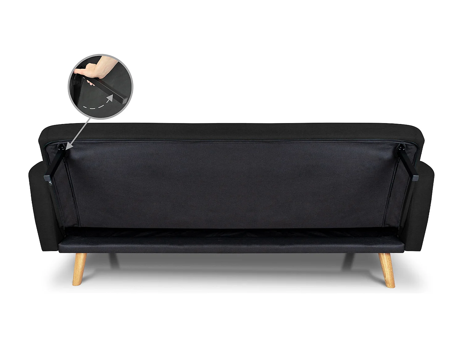 Divano letto clic clac in tessuto vellutato nero, divano 3 posti mod. Henry