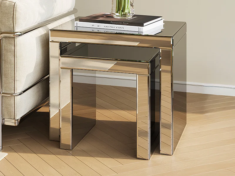 Lot de 2 tables basses en MDF et miroir - YERVINI