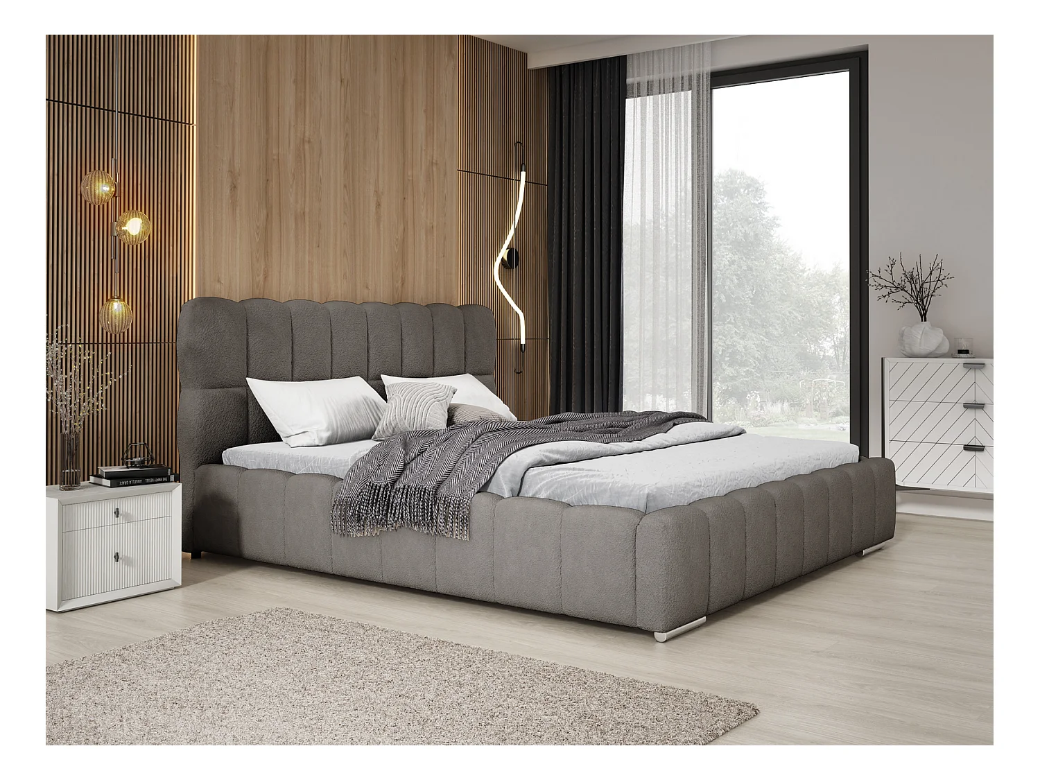 Emporius Avilla lit bouclé 180x200 avec sommier à Lattes, avec rangement - lit rembourré 180 x 200, lit Gris foncé (Anthology 18)