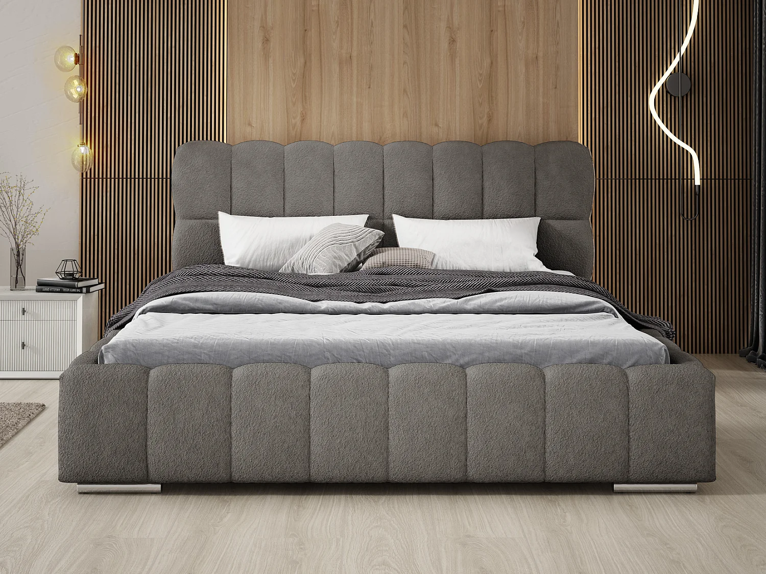 Emporius Avilla lit bouclé 180x200 avec sommier à Lattes, avec rangement - lit rembourré 180 x 200, lit Gris foncé (Anthology 18)