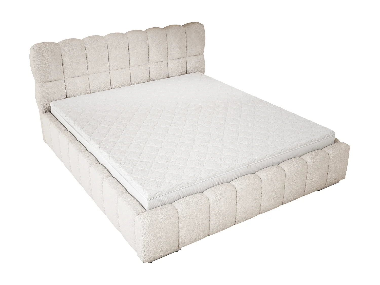 Emporius Avilla lit bouclé 200x200 avec sommier à Lattes, avec rangement - lit rembourré 200 x 200, lit Crème (Anthology 1)