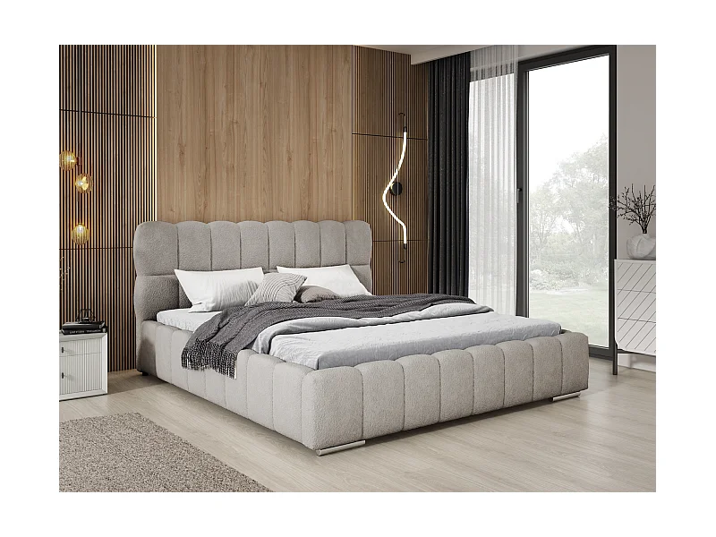 Emporius Avilla lit bouclé 160x200 avec sommier à Lattes, avec rangement - lit rembourré 160 x 200, lit Gris clair (Anthology 15)