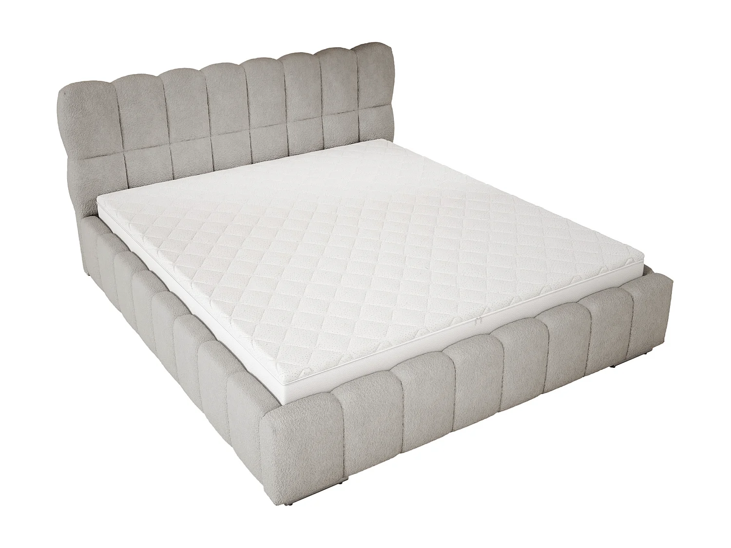 Emporius Avilla Polsterbett 160x200 - Doppelbett mit Bettkasten, Lattenrost, Kopfteil - Bett Bouclé Hellgrau (Anthology 15)