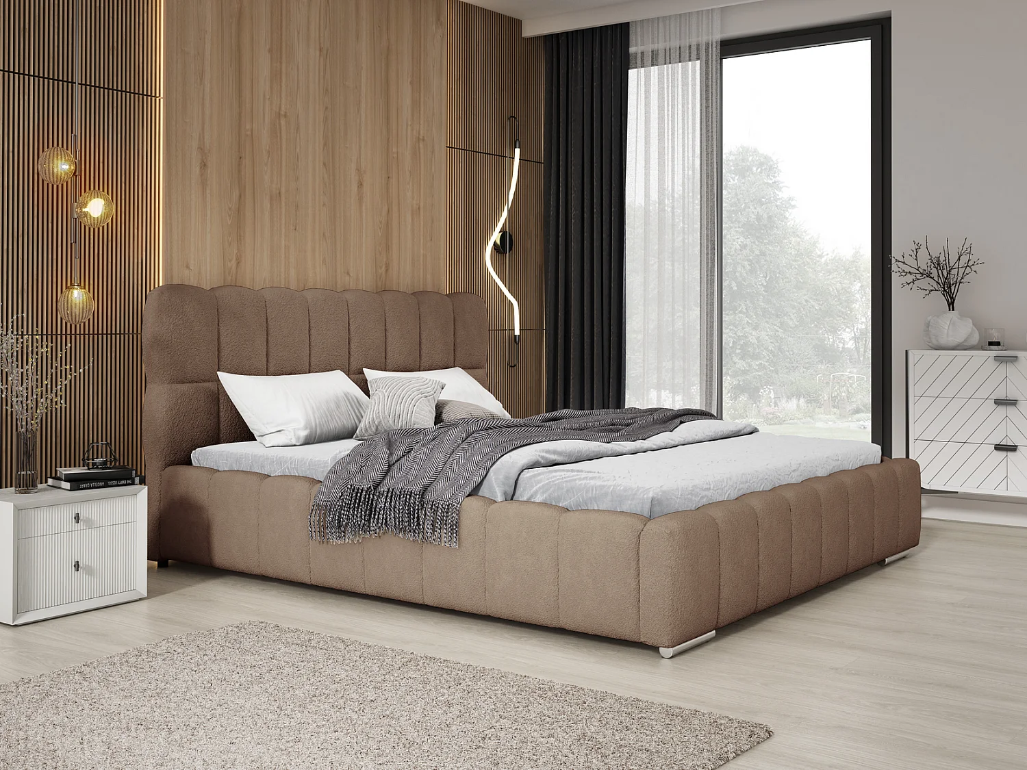 Emporius Avilla gestoffeerd bed bouclé 180 x 200 - tweepersoonsbed met opbergruimte, bed met bedlade - Bruin (Anthology 5)