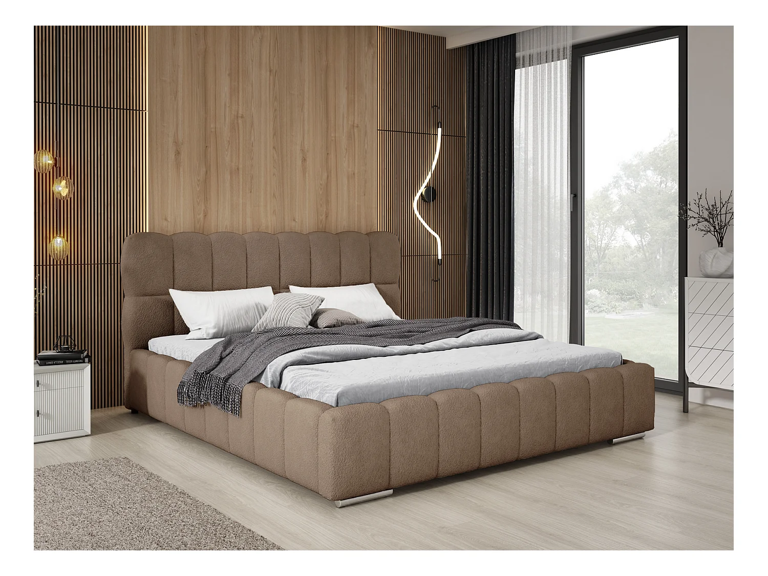 Emporius Avilla lit bouclé 180x200 avec sommier à Lattes, avec rangement - lit rembourré 180 x 200, lit Brun (Anthology 5)