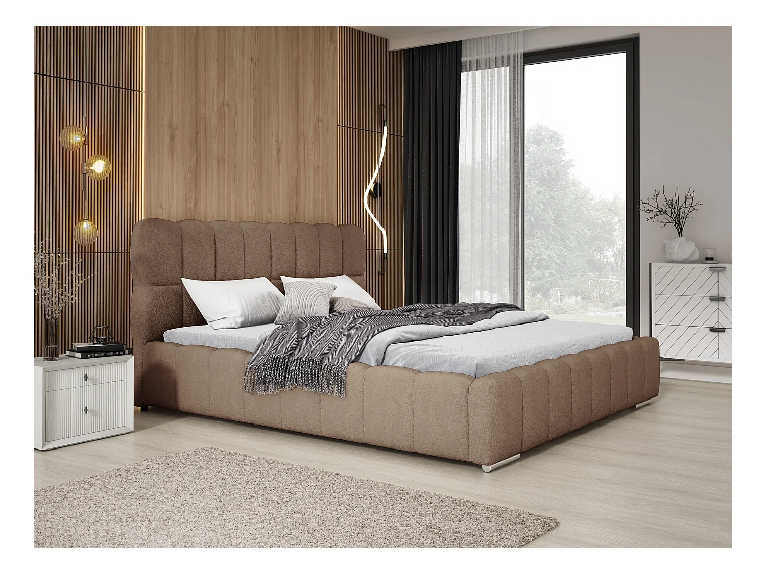 Emporius Avilla lit bouclé 180x200 avec sommier à Lattes, avec rangement - lit rembourré 180 x 200, lit Brun (Anthology 5)