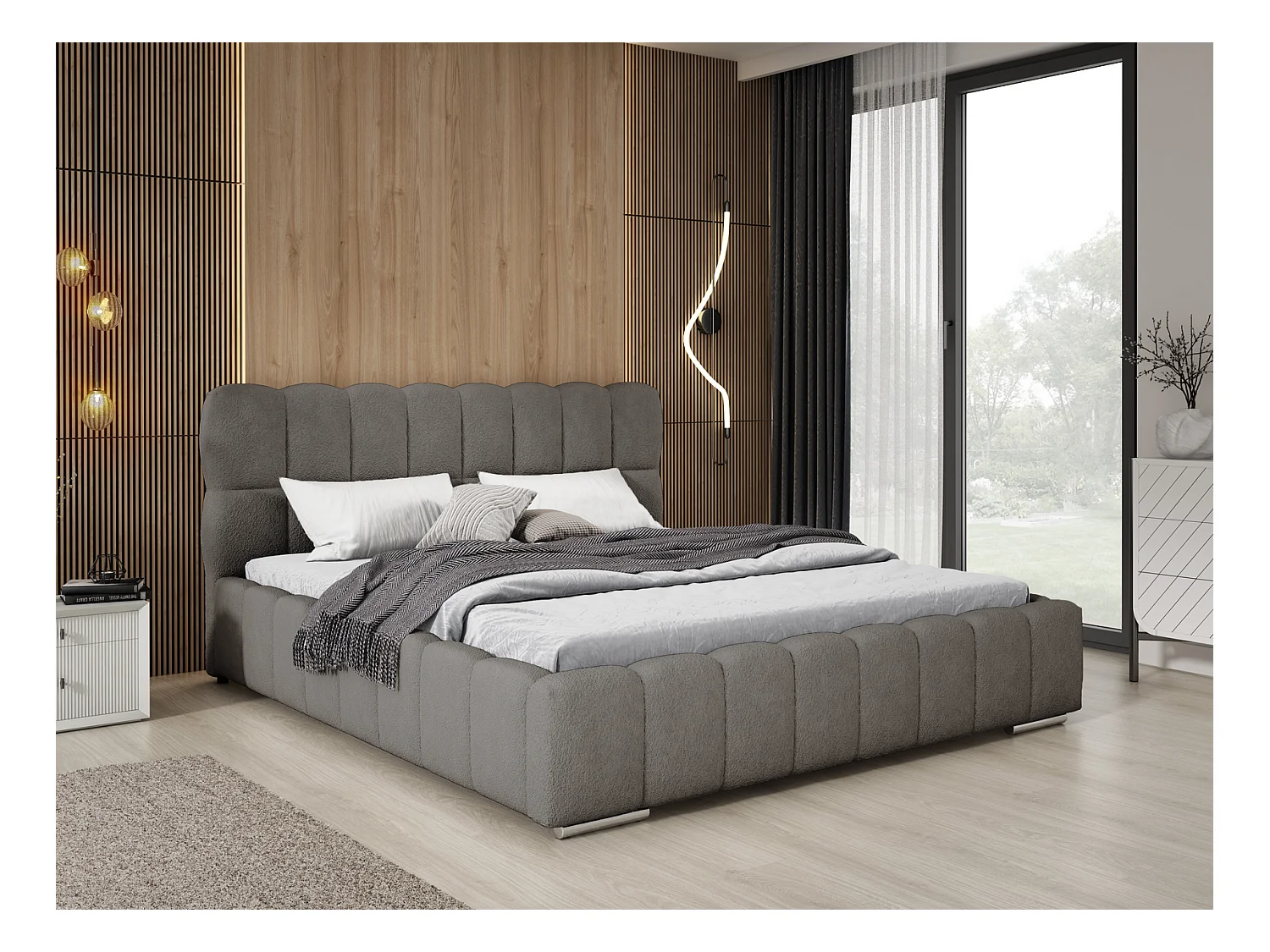 Emporius Avilla lit bouclé 160x200 avec sommier à Lattes, avec rangement - lit rembourré 160 x 200, lit Gris foncé (Anthology 18)