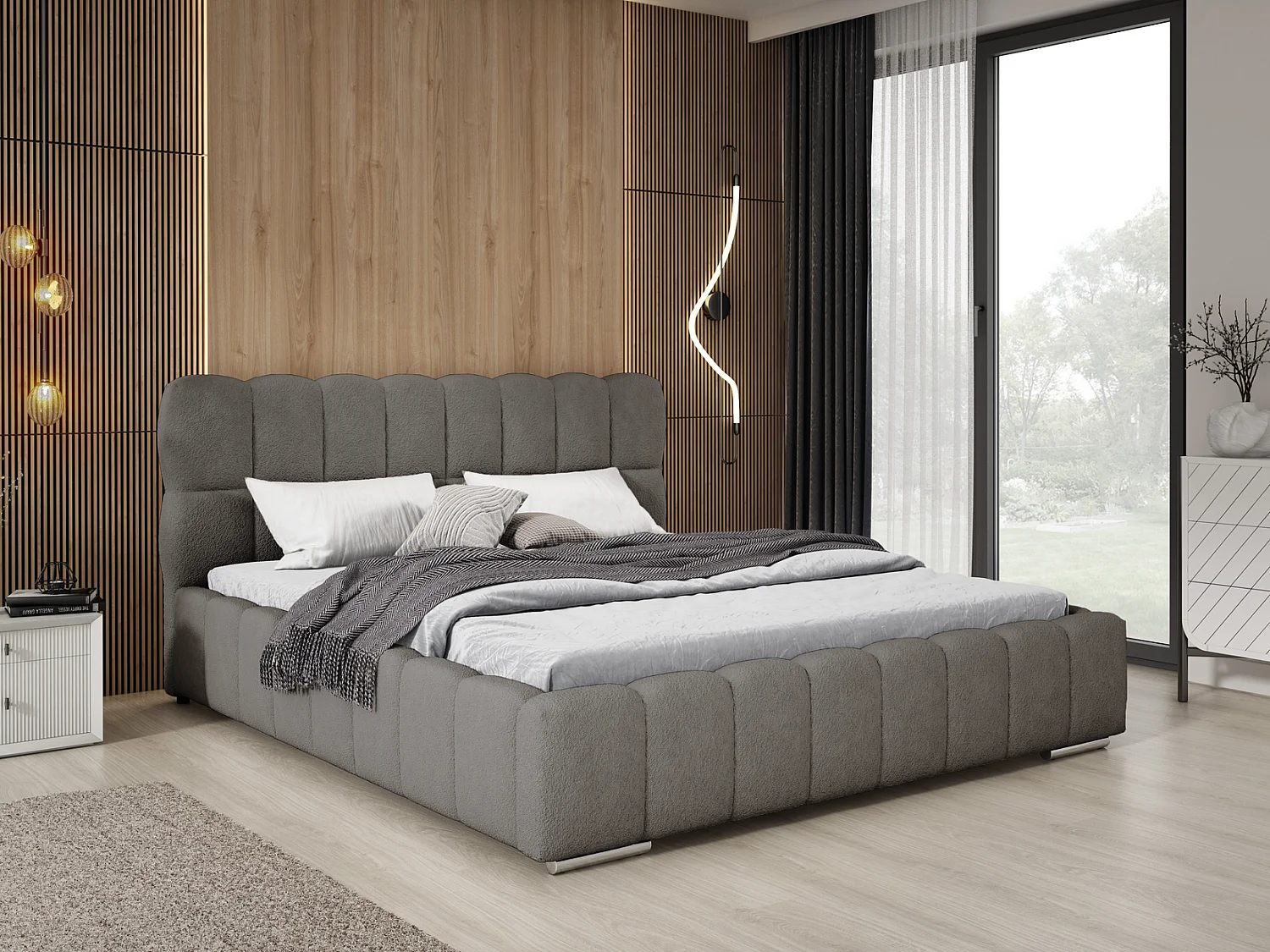Emporius Avilla lit bouclé 160x200 avec sommier à Lattes, avec rangement - lit rembourré 160 x 200, lit Gris foncé (Anthology 18)