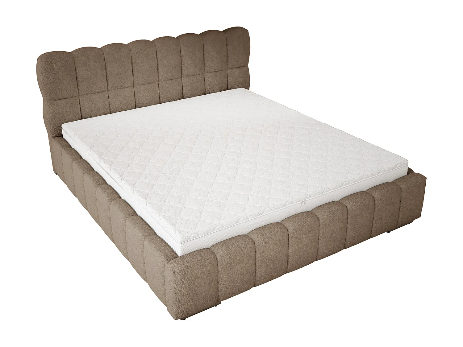 Emporius Avilla lit bouclé 200x200 avec sommier à Lattes, avec rangement - lit rembourré 200 x 200, lit Brun (Anthology 5)