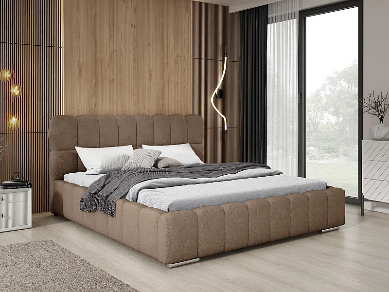 Emporius Avilla gestoffeerd bed bouclé 160 x 200 - tweepersoonsbed met opbergruimte, bed met bedlade - Bruin (Anthology 5)