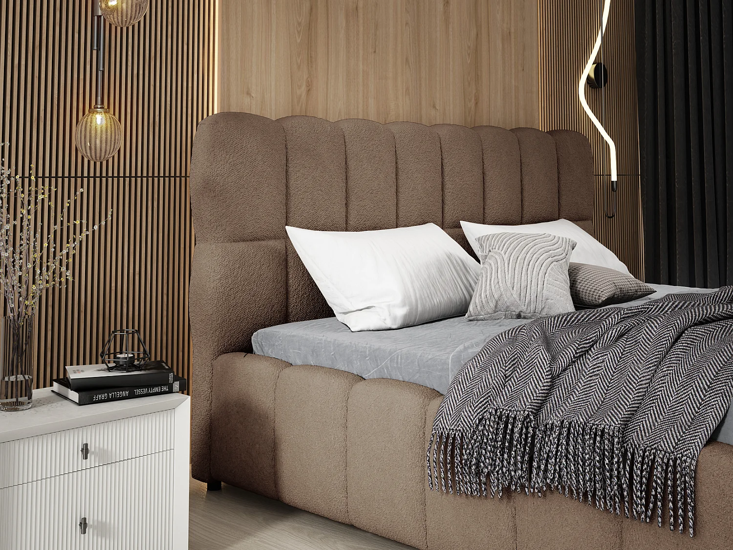 Emporius Avilla gestoffeerd bed bouclé 160 x 200 - tweepersoonsbed met opbergruimte, bed met bedlade - Bruin (Anthology 5)