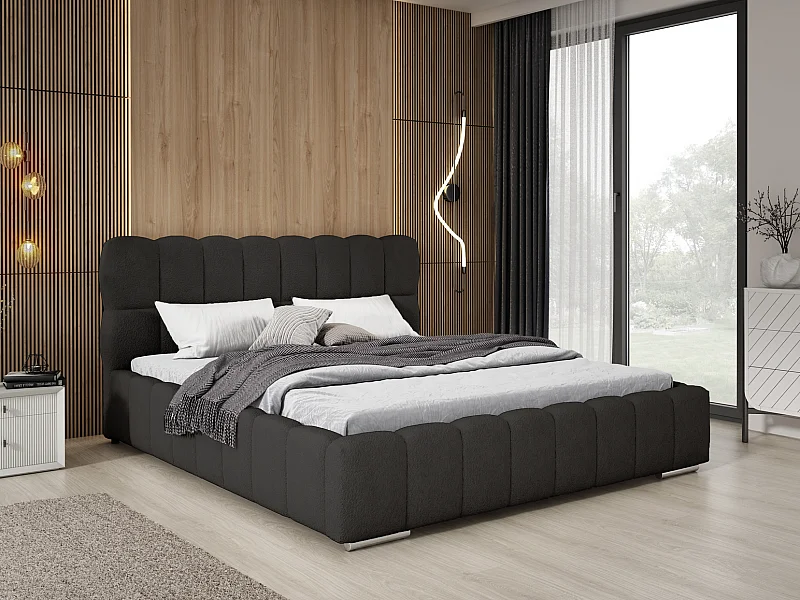 Emporius Avilla gestoffeerd bed bouclé 200 x 200 - tweepersoonsbed met opbergruimte, bed met bedlade - Zwart (Anthology 19)