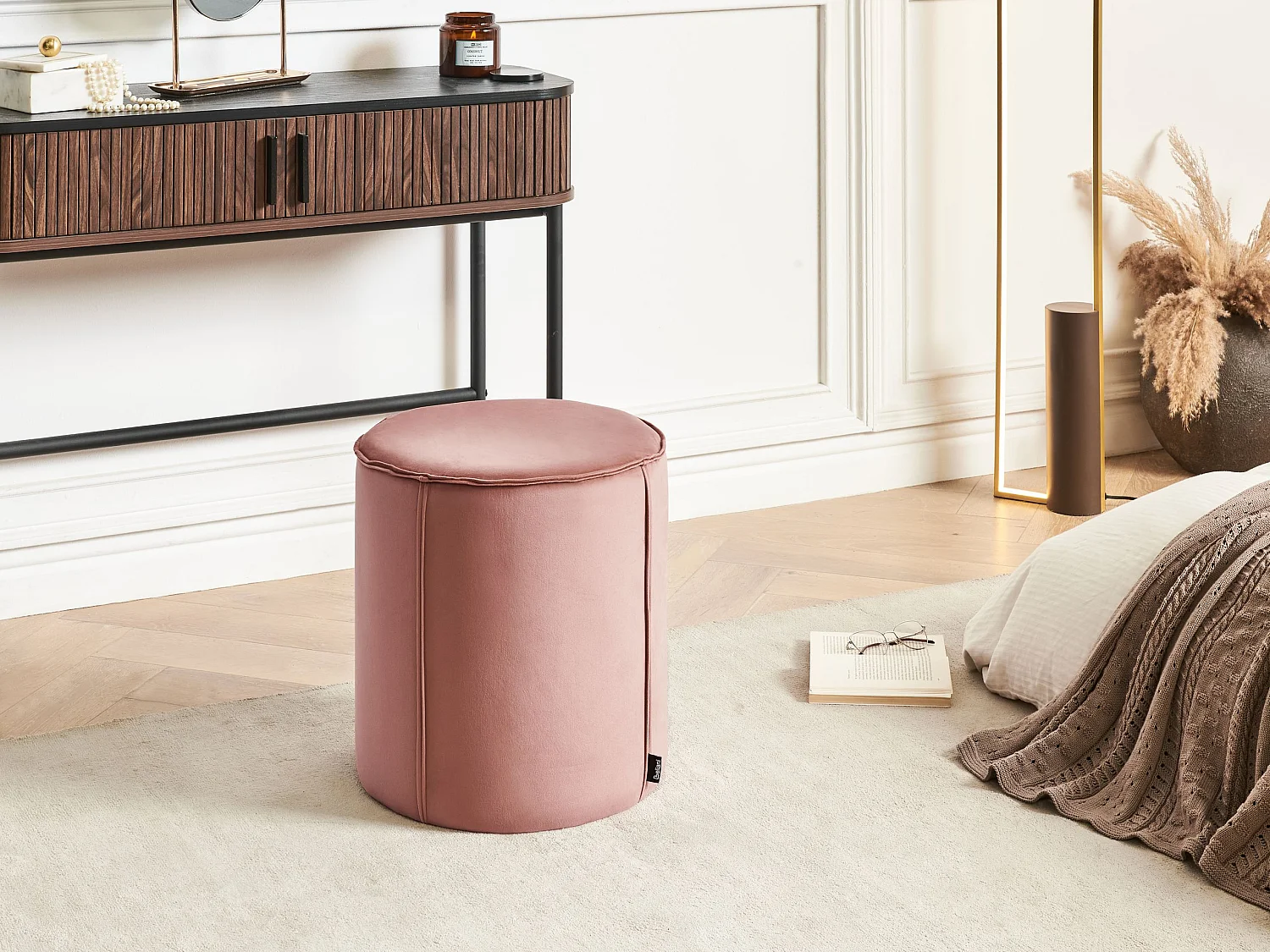 Pouf Hocker Samt rosa rund ⌀ 40 cm Polsterhocker 43 cm hoch Sedona