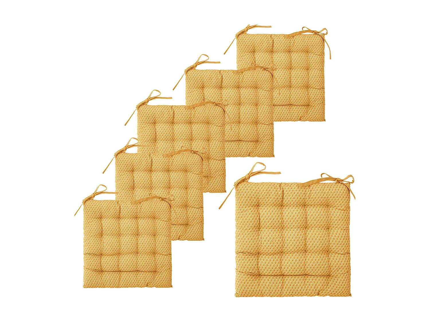 Lot de 6 Galettes de chaise en Coton Ocre motif géométrique 38 x 38 cm