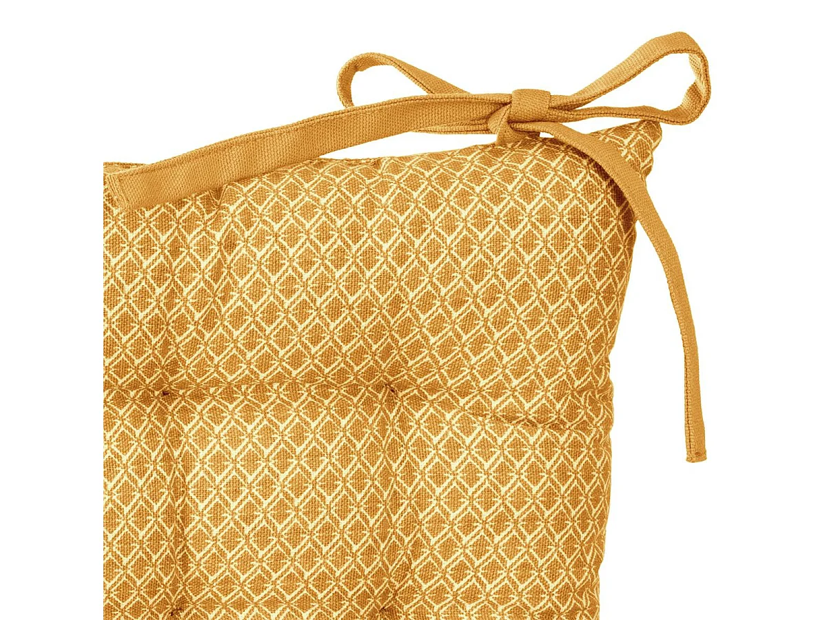 Lot de 6 Galettes de chaise en Coton Ocre motif géométrique 38 x 38 cm