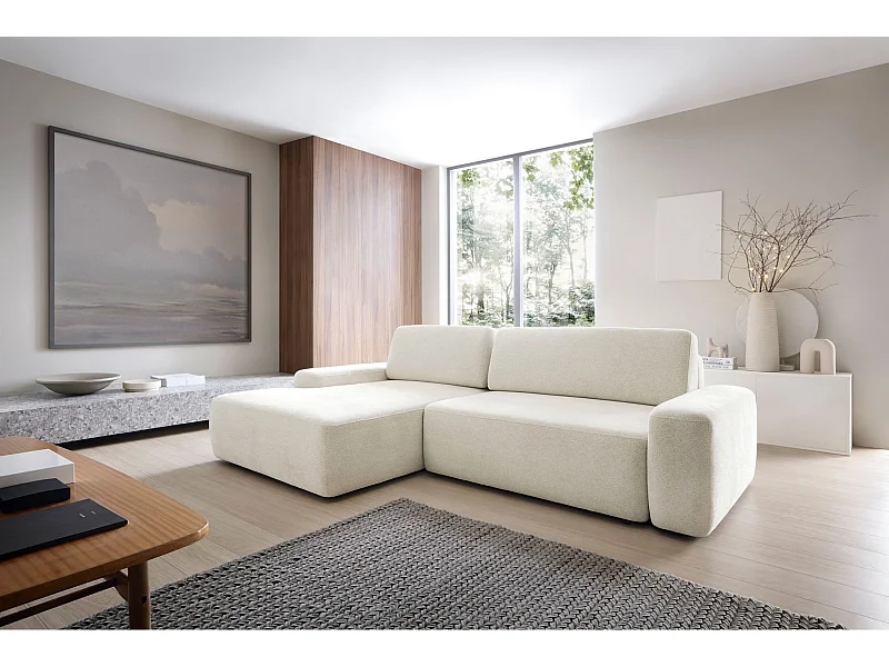 Ecksofa mit Schlaffunktion - Chenille-Bezug - creme - linksseitig - BALEO