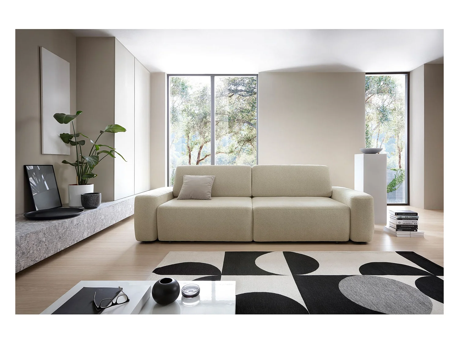 Canapé convertible 3 places - beige chenille - BALEO