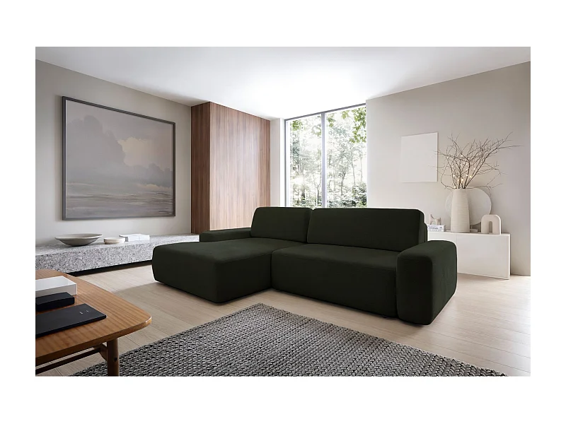 Ecksofa mit Schlaffunktion - Chenille-Bezug - olivgrün - linksseitig - BALEO