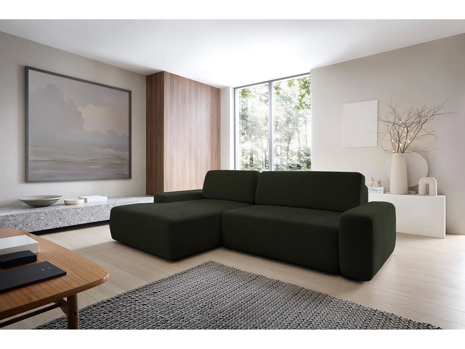 Hoekbank - olijfgroen chenille - linkerzijde - BALEO