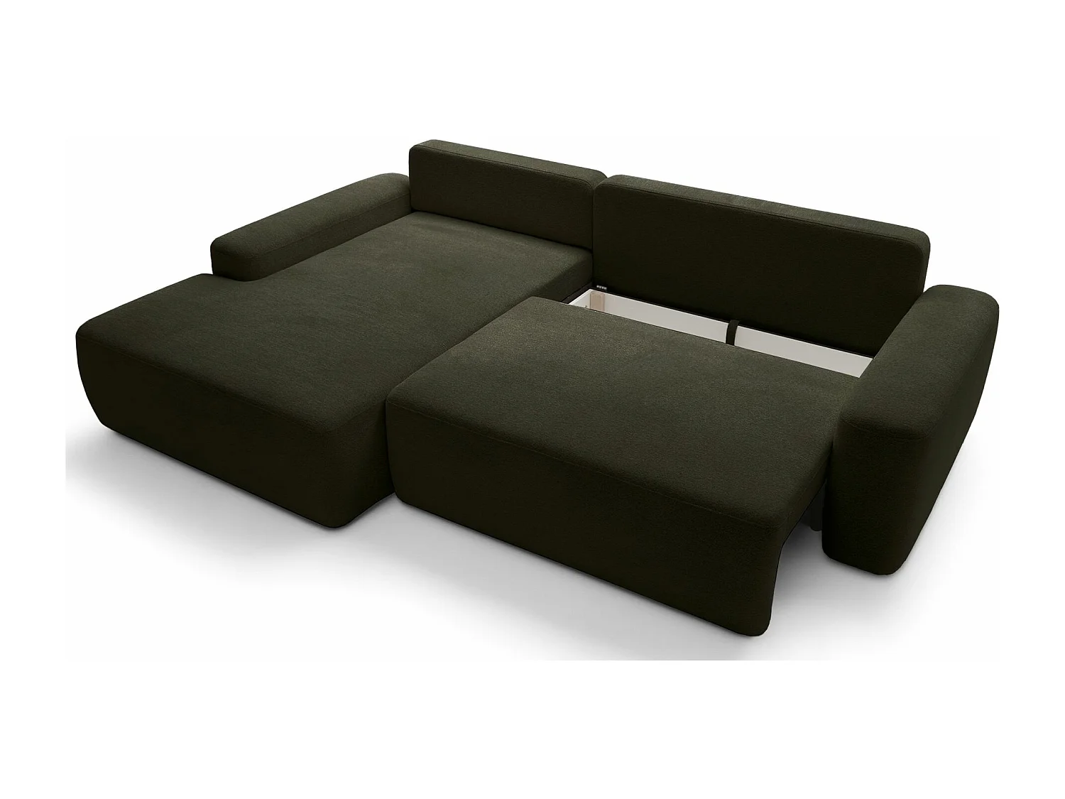 Canapé d'angle convertible - olive chenille - côté gauche - BALEO