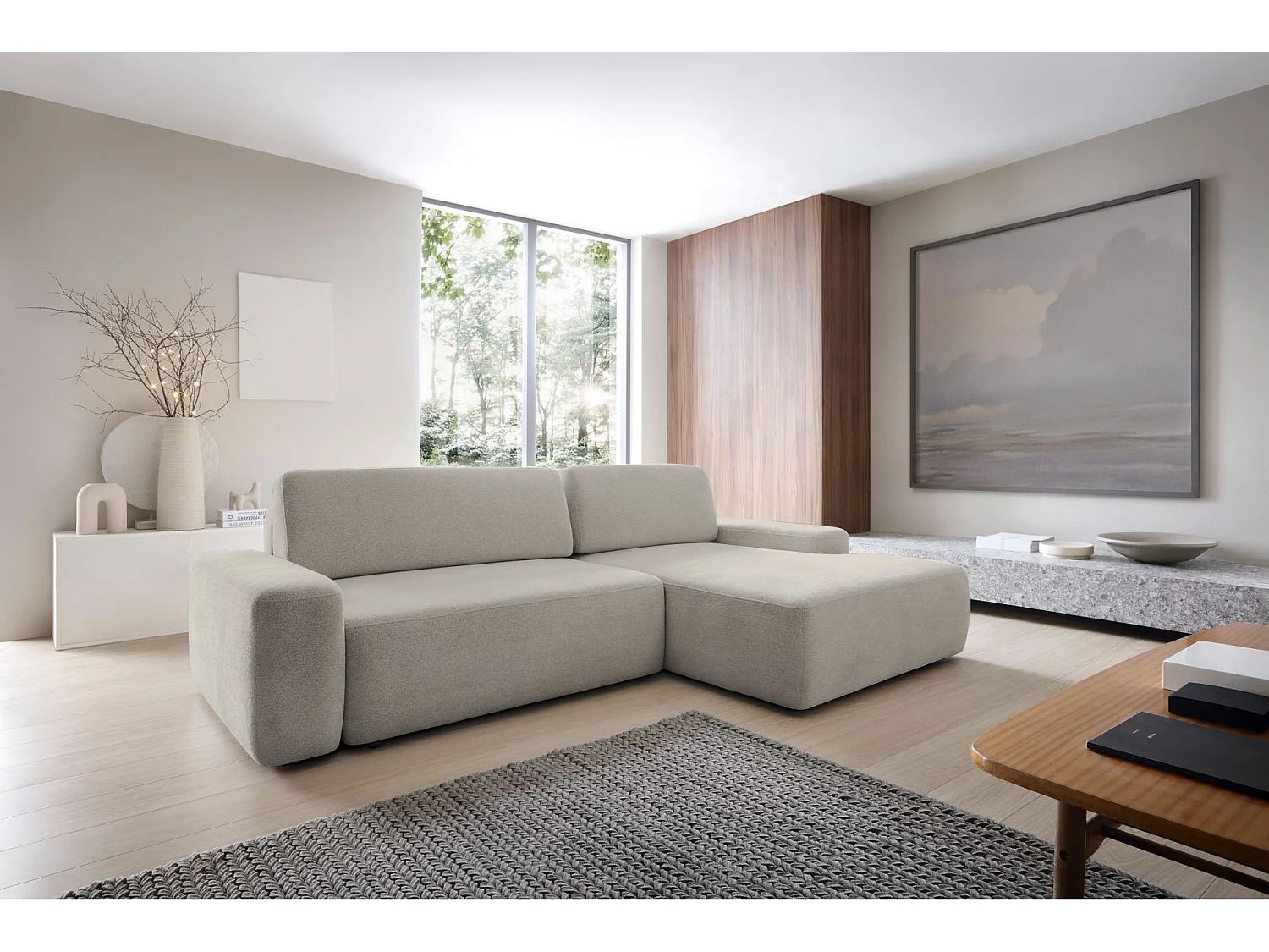 Hoekbank - grijsbeige chenille - rechterkant - BALEO