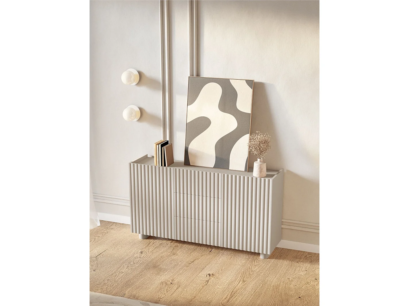 Buffet 2 portes avec 3 tiroirs - 144 cm - grège - FIORRA