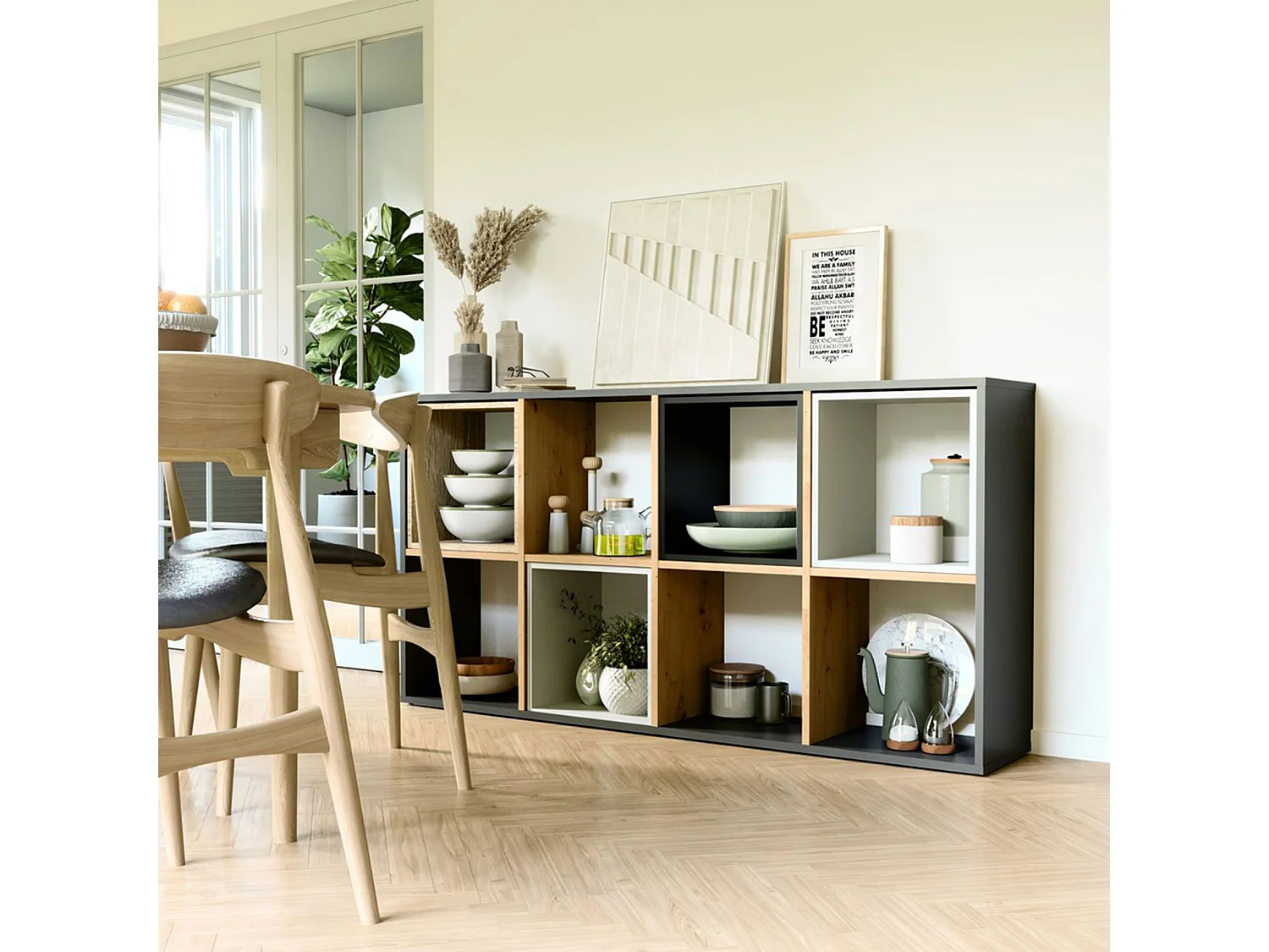 Étagère avec 8 étagères - 147 cm - Chêne artisan/anthracite - MALAX