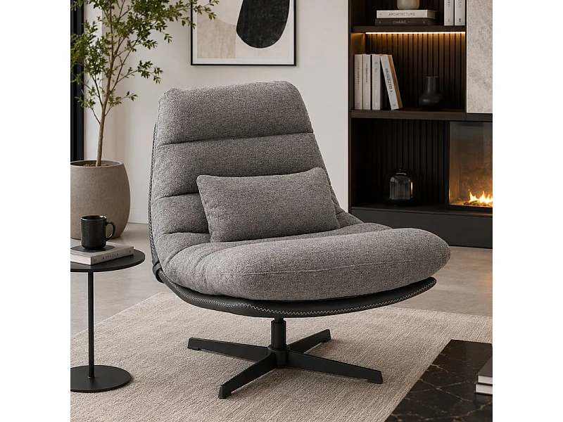 Poltrona girevole a 360° SODALITE in ecopelle e tessuto grigio