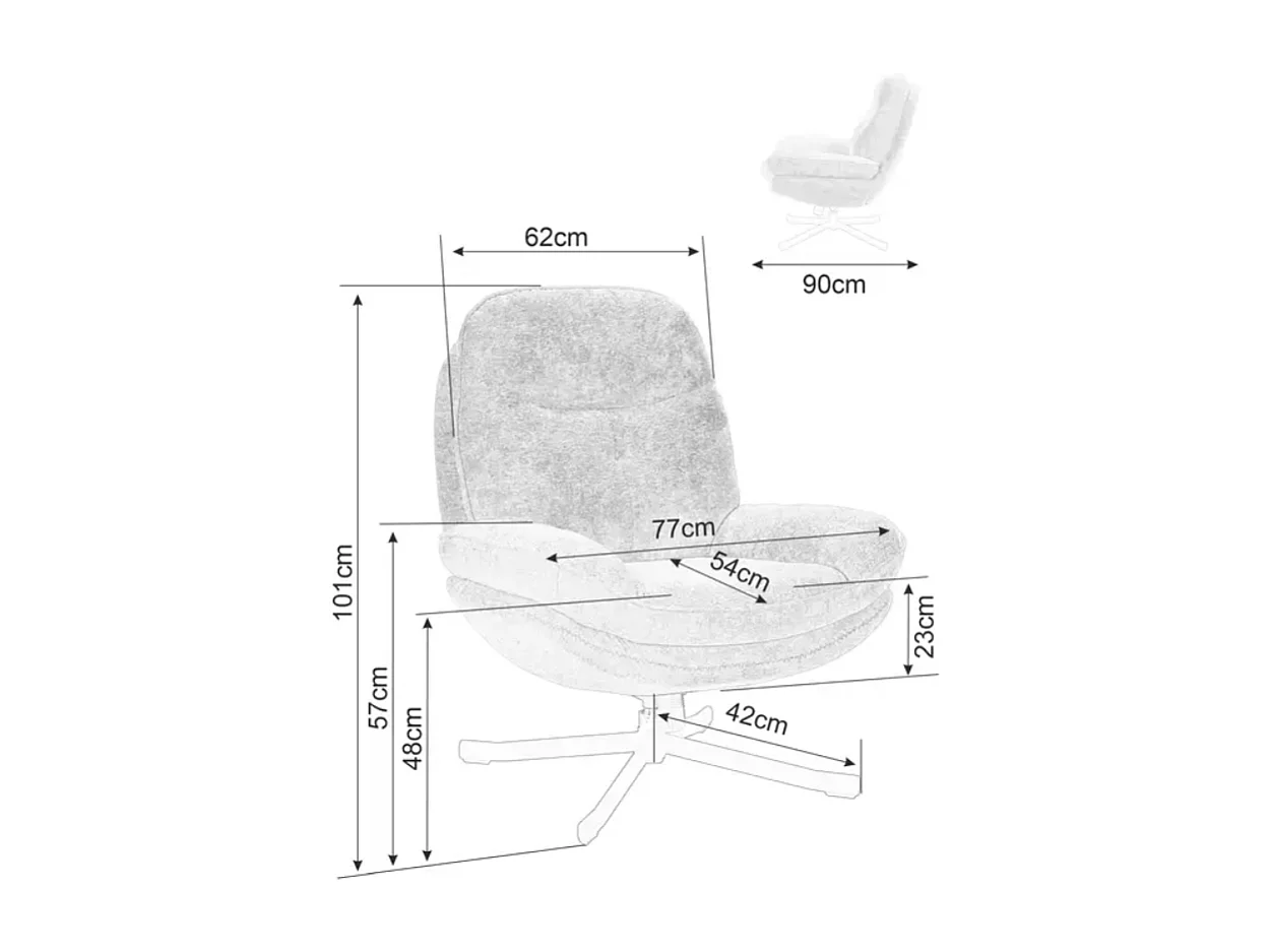 Sillón giratorio 360° de tela gris sin reposabrazos ZALKA color gris