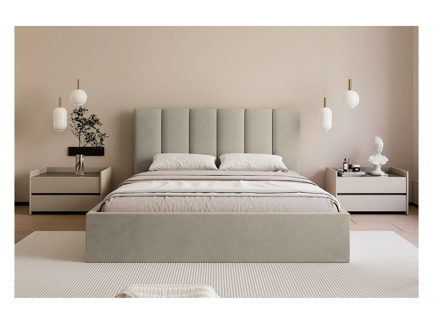 Lit coffre - 180x200 cm - en tissu velours beige clair - MASEGO