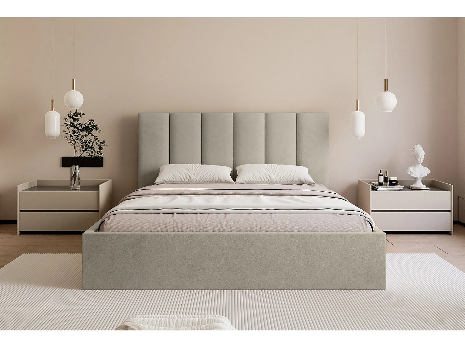 Polsterbett 180x200 - mit Veloursbezug - hellbeige - MASEGO