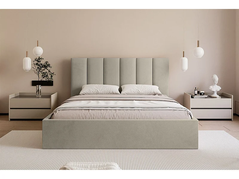 Polsterbett 180x200 - mit Veloursbezug - hellbeige - MASEGO