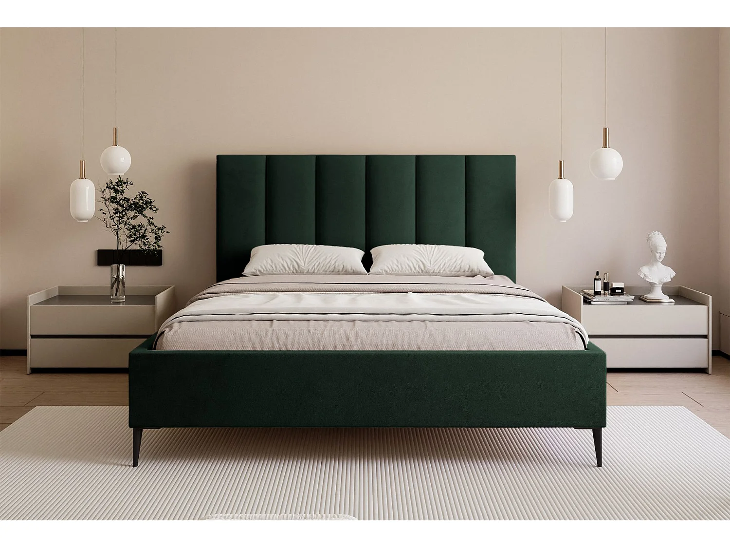 Lit coffre avec pieds - 180x200 cm - en tissu velours vert foncé - MASEGO