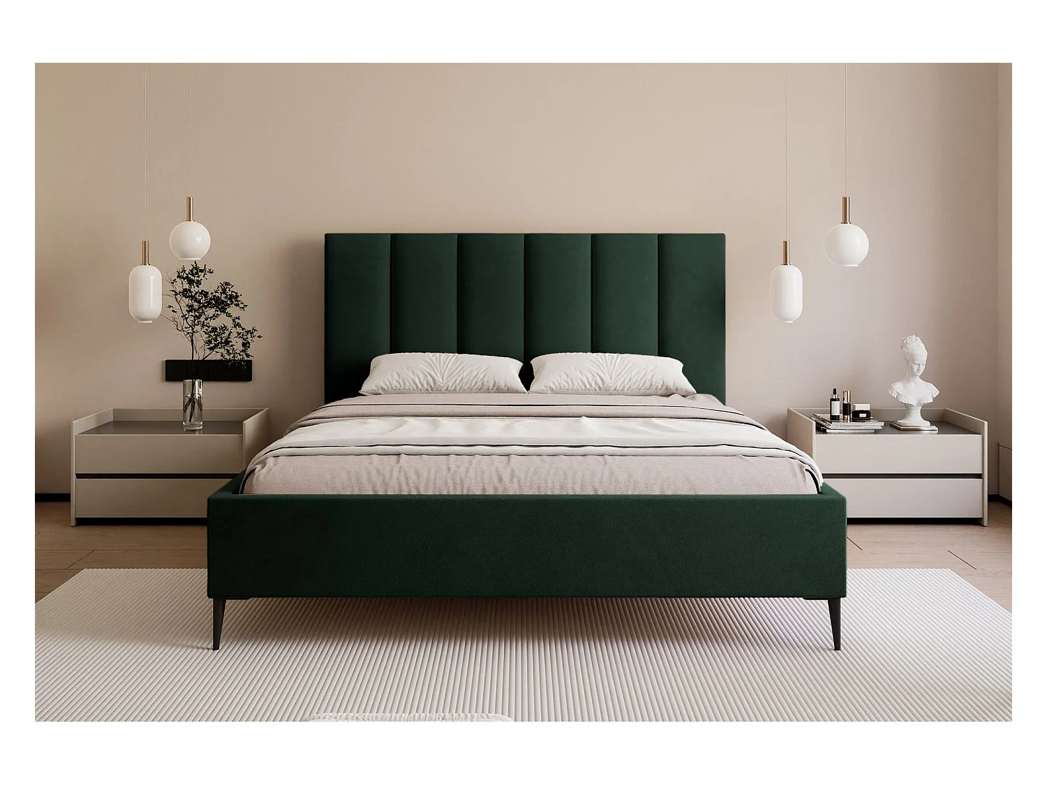 Lit coffre avec pieds - 180x200 cm - en tissu velours vert foncé - MASEGO