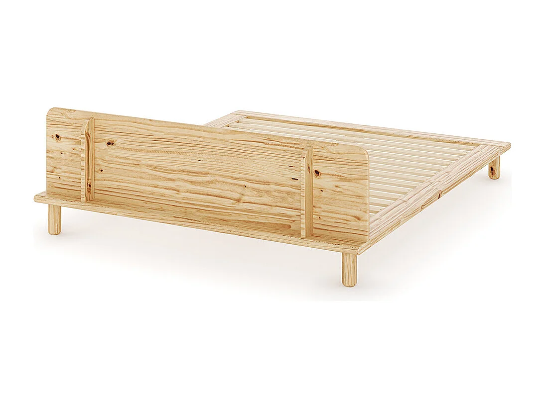 Lit 2 places avec tête de lit 140x200 cm bois massif bois naturel PAOLO