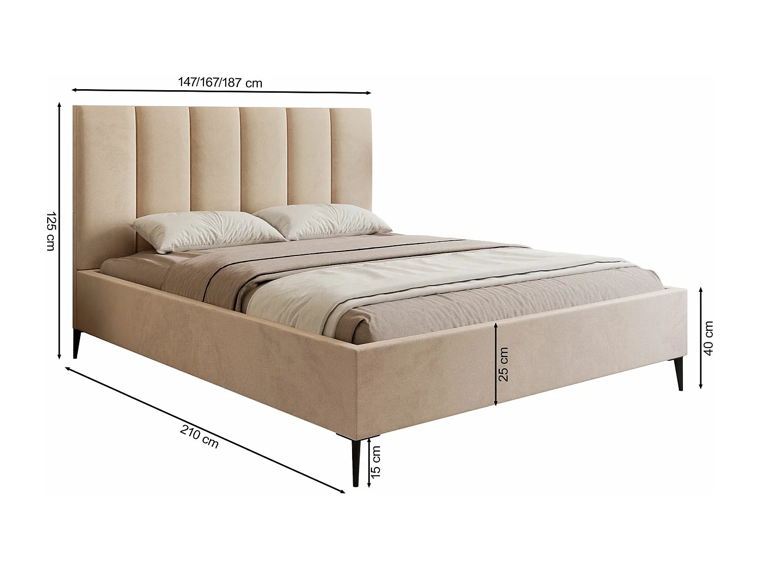 Lit coffre avec pieds - 180x200 cm - en tissu velours gris foncé - MASEGO