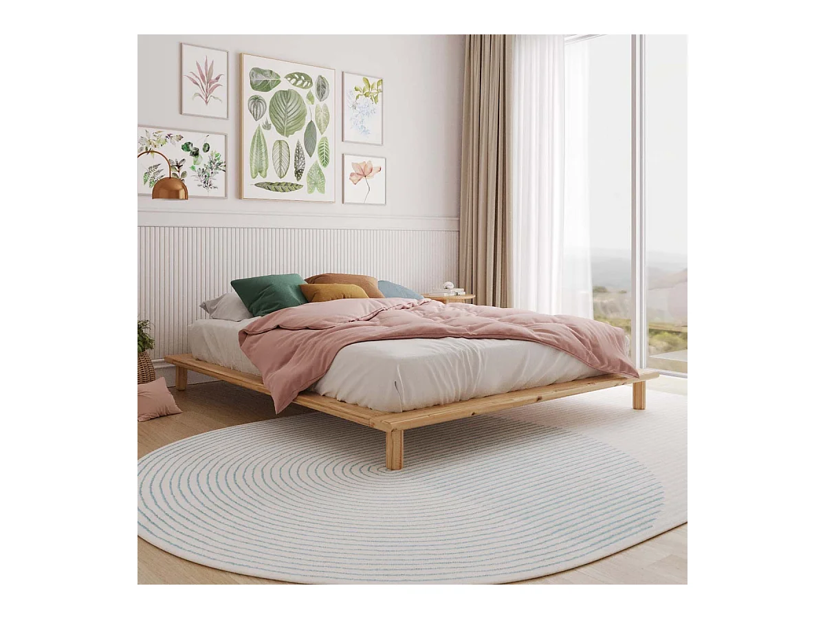 Lit 2 places futon 160x200 cm bois massif bois naturel PAOLO