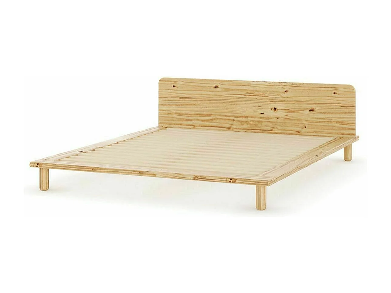 Lit 2 places avec tête de lit 160x200 cm bois massif bois naturel PAOLO