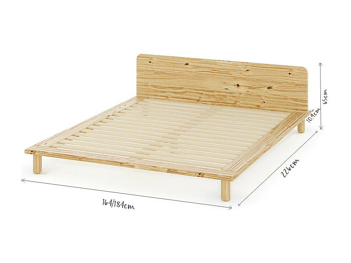 Lit 2 places avec tête de lit 160x200 cm bois massif bois naturel PAOLO