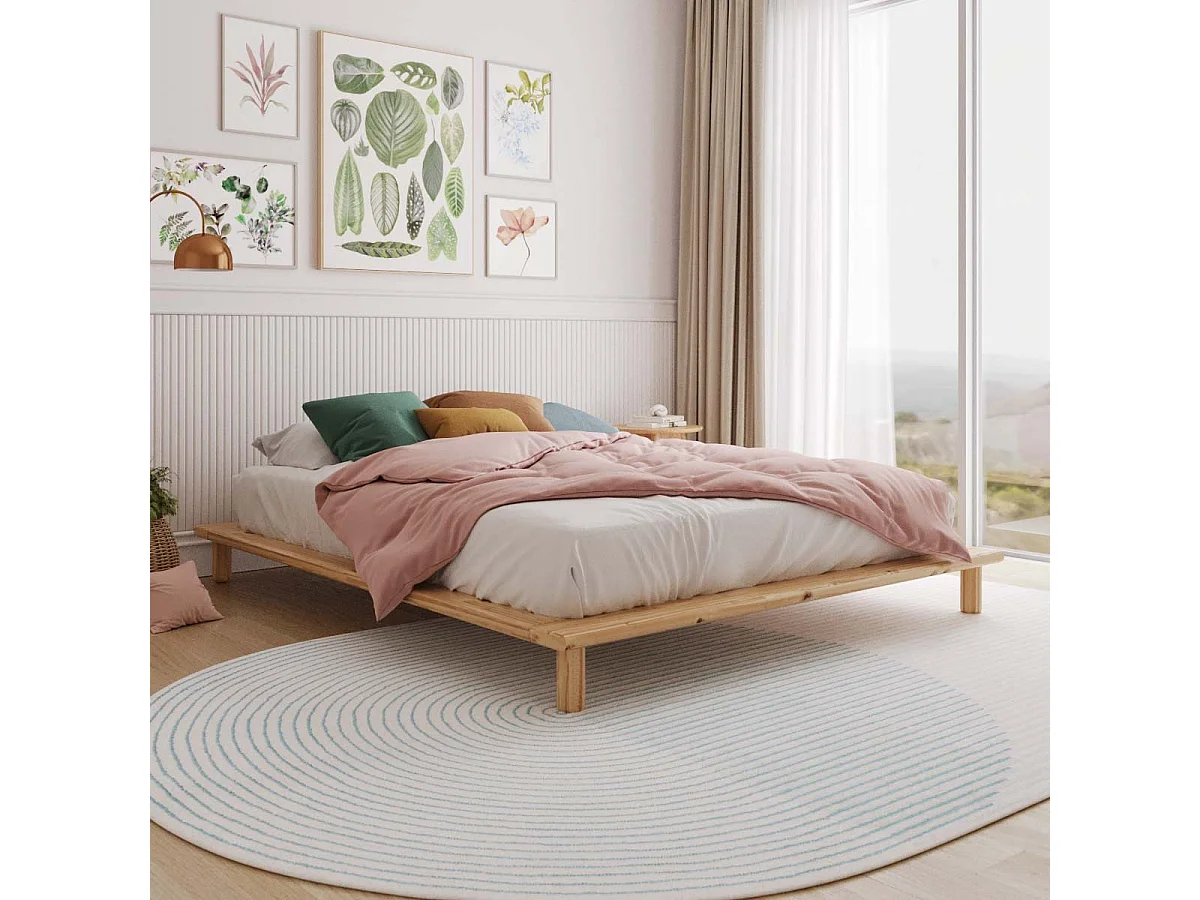 Pack lit 2 places futon avec matelas 160x200 cm bois massif bois naturel PAOLO