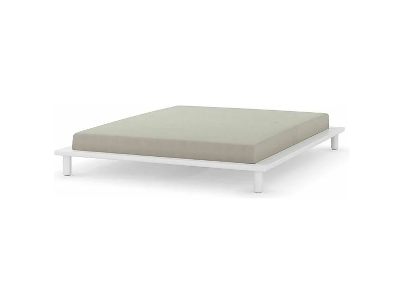 Pack lit 2 places futon avec matelas 160x200 cm bois massif blanc PAOLO