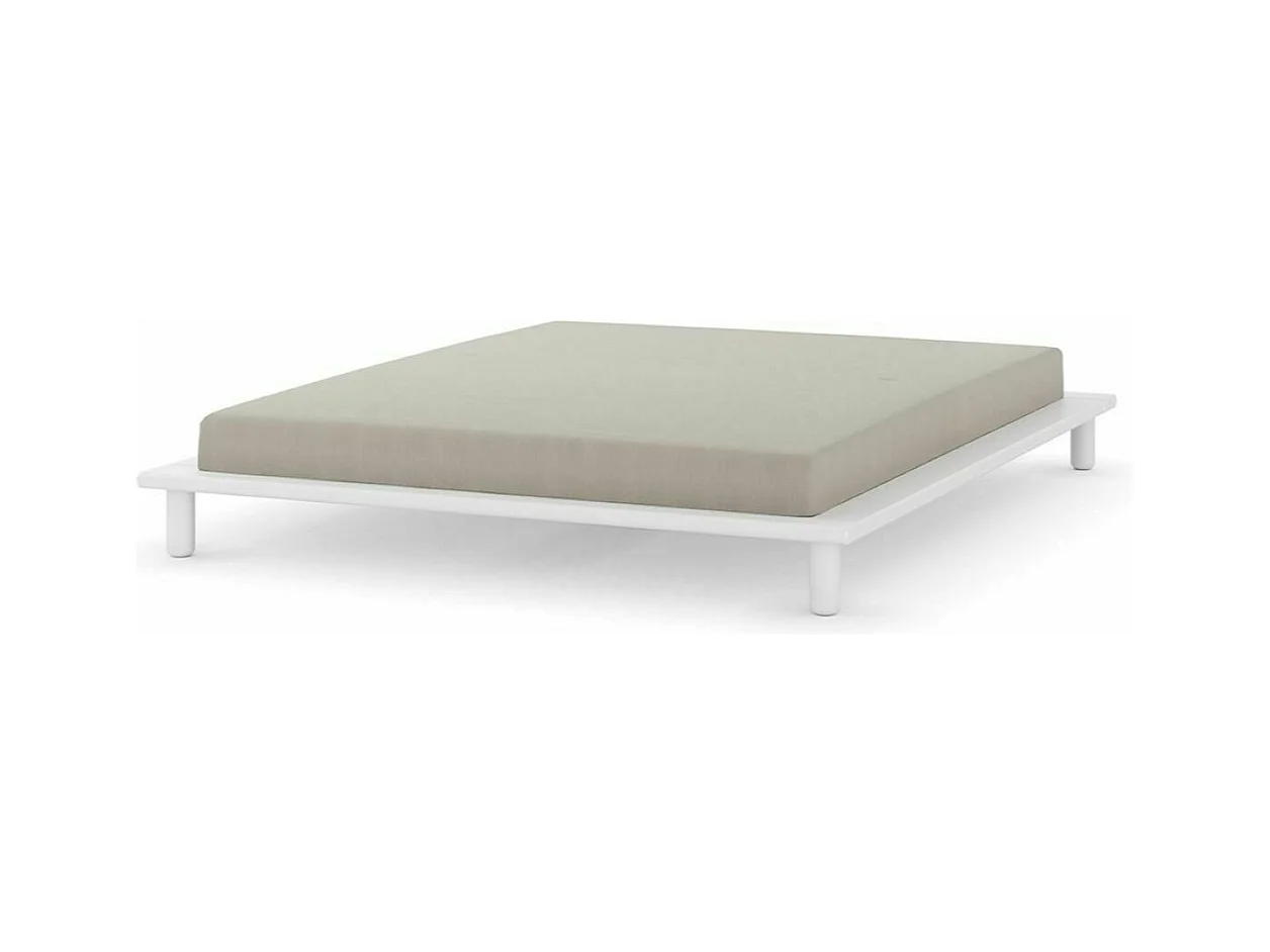 Pack lit 2 places futon avec matelas 160x200 cm bois massif blanc PAOLO