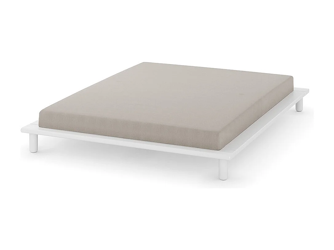 Pack lit 2 places futon avec matelas 160x200 cm bois massif blanc PAOLO