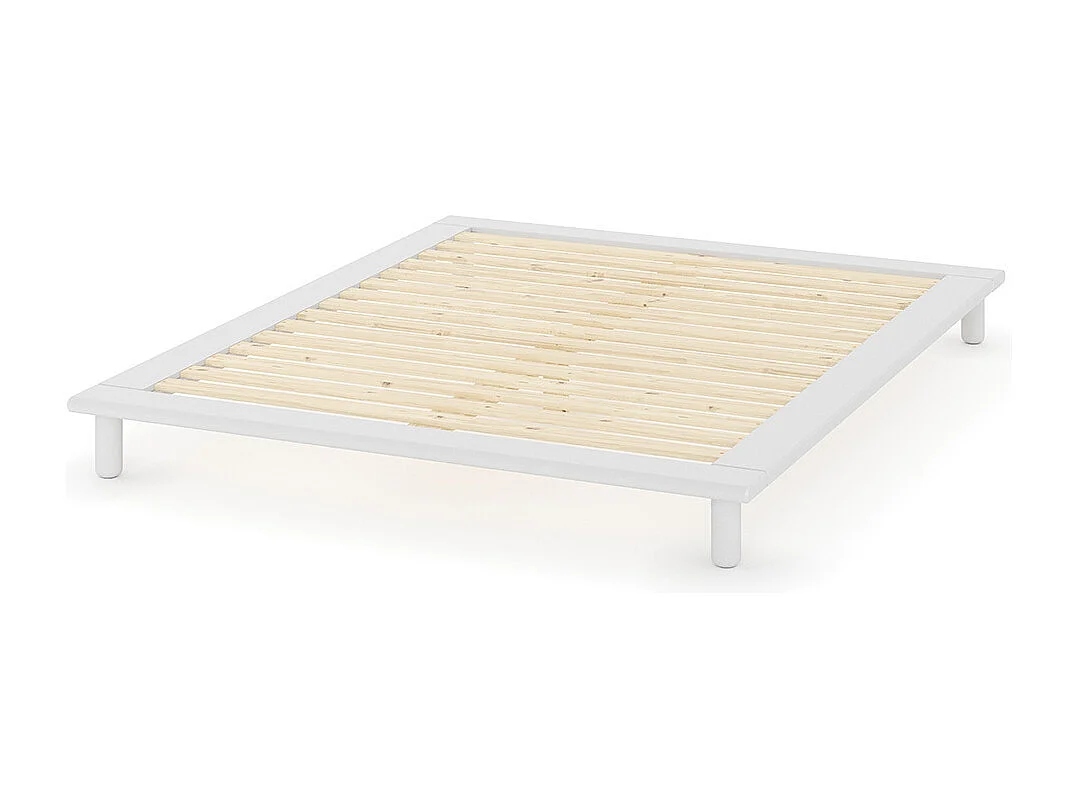 Pack lit 2 places futon avec matelas 160x200 cm bois massif blanc PAOLO