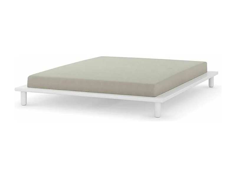 Pack lit 2 places futon avec matelas 160x200 cm bois massif blanc PAOLO